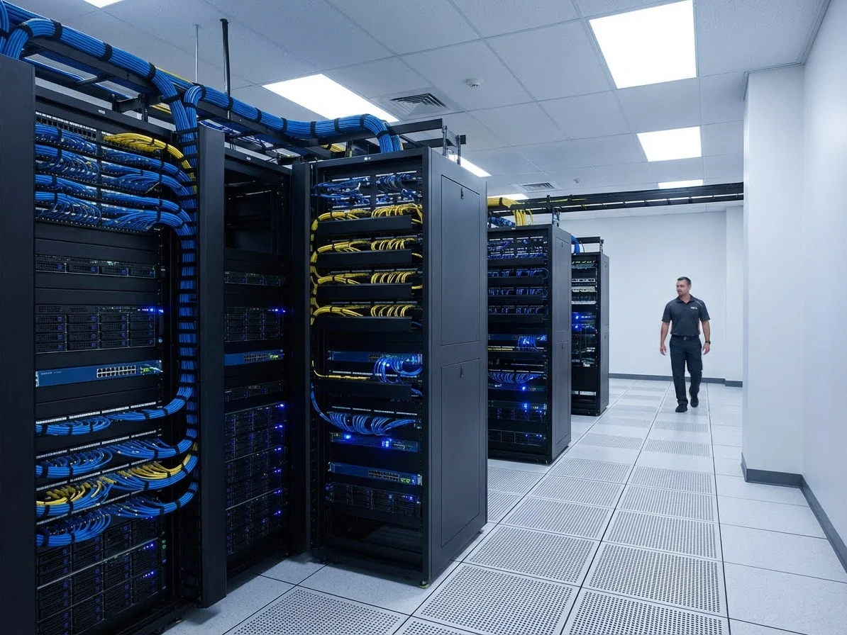 Server racks in a colocation facility