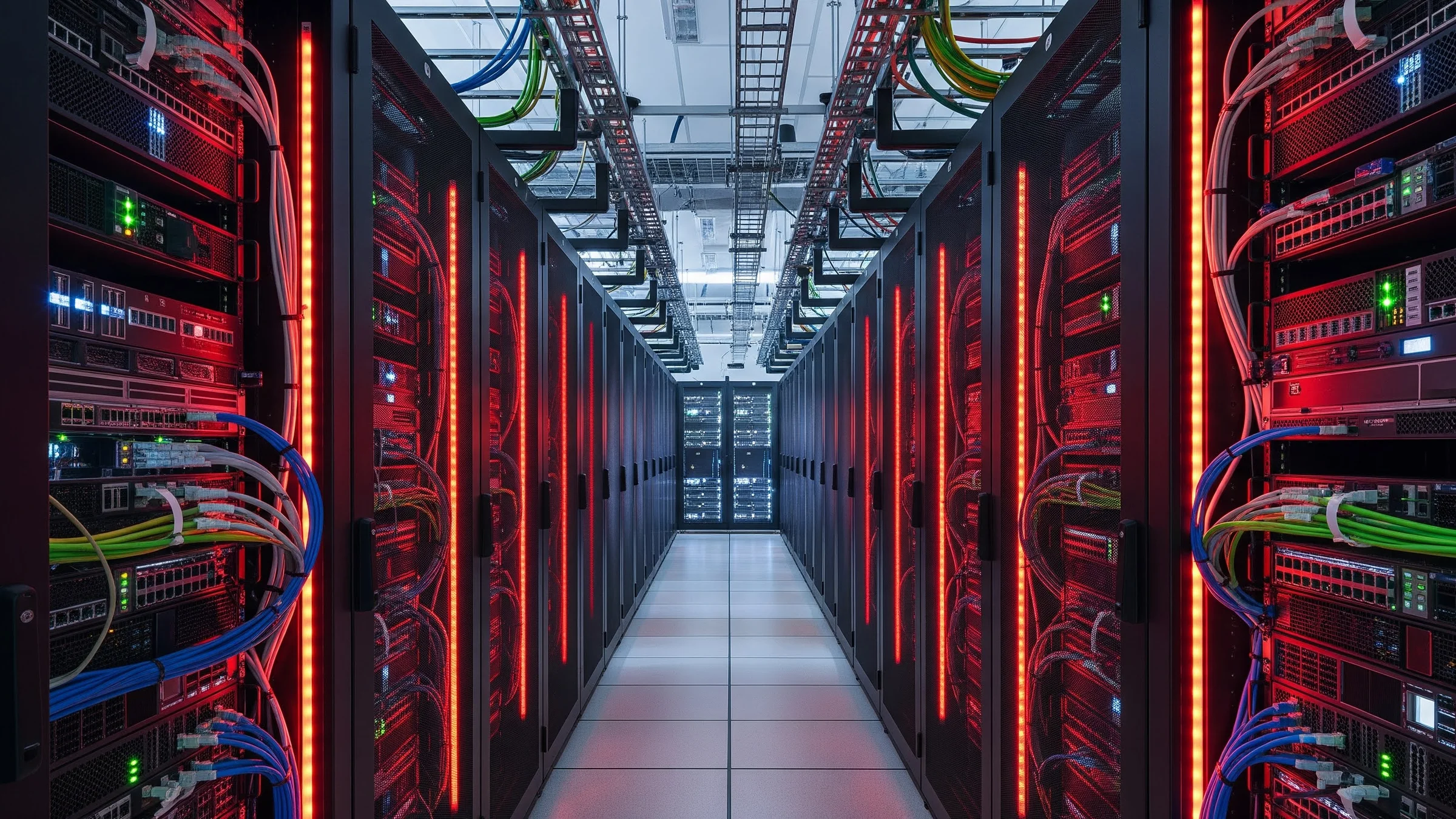 Storage racks in a datacenter aisle