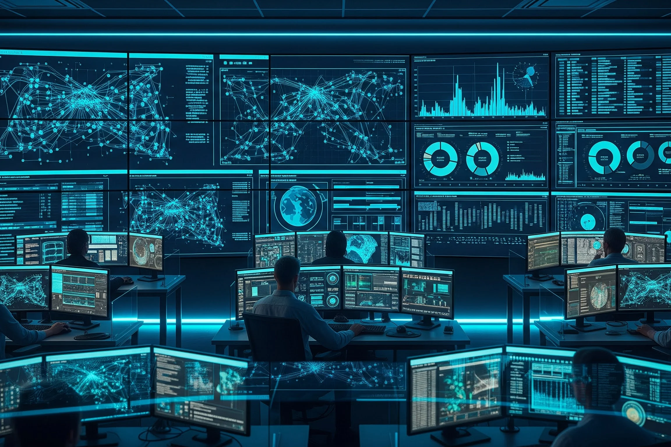 Engineers monitoring cloud systems in an operations room