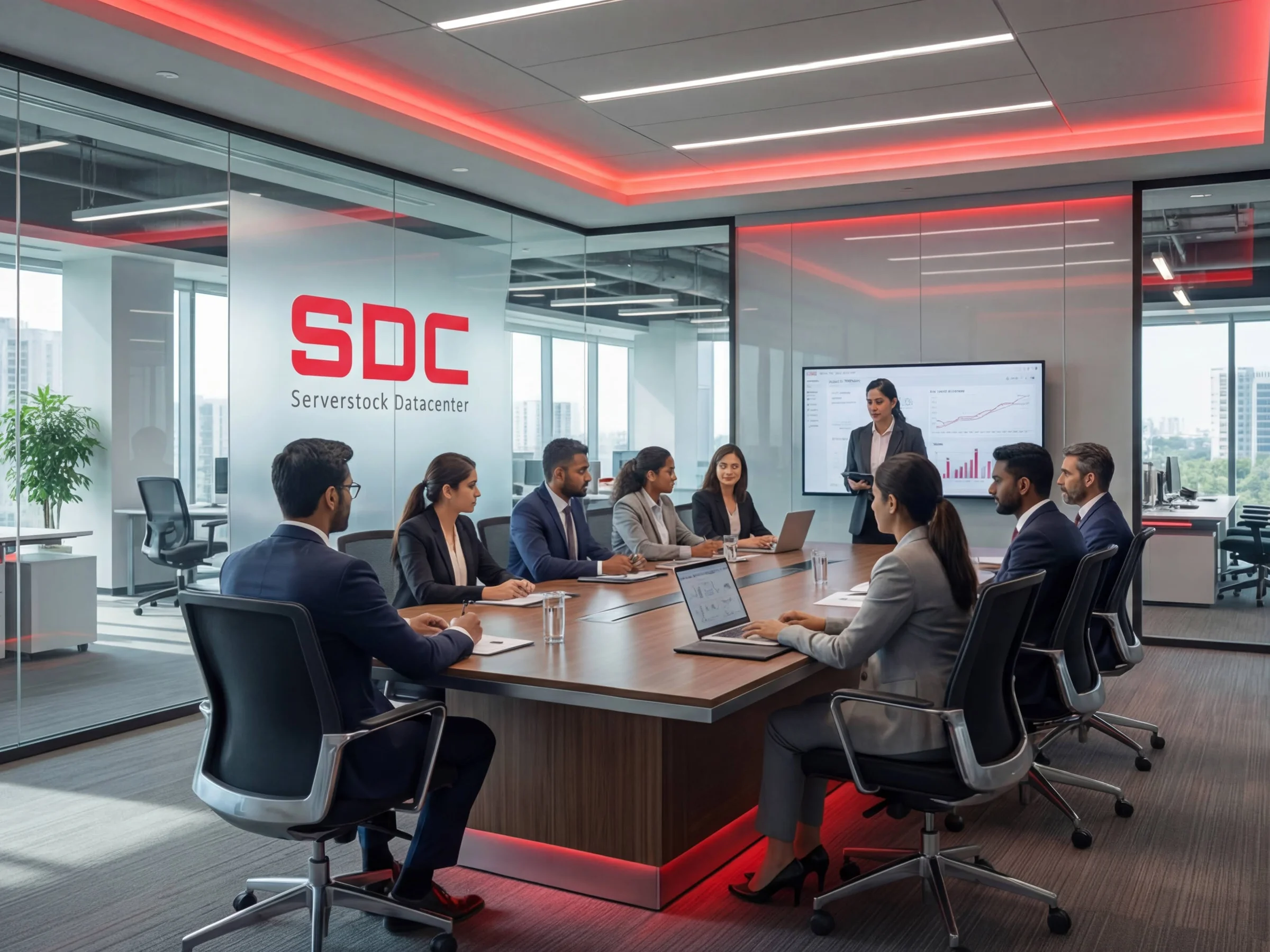A team meeting in the Serverstock office