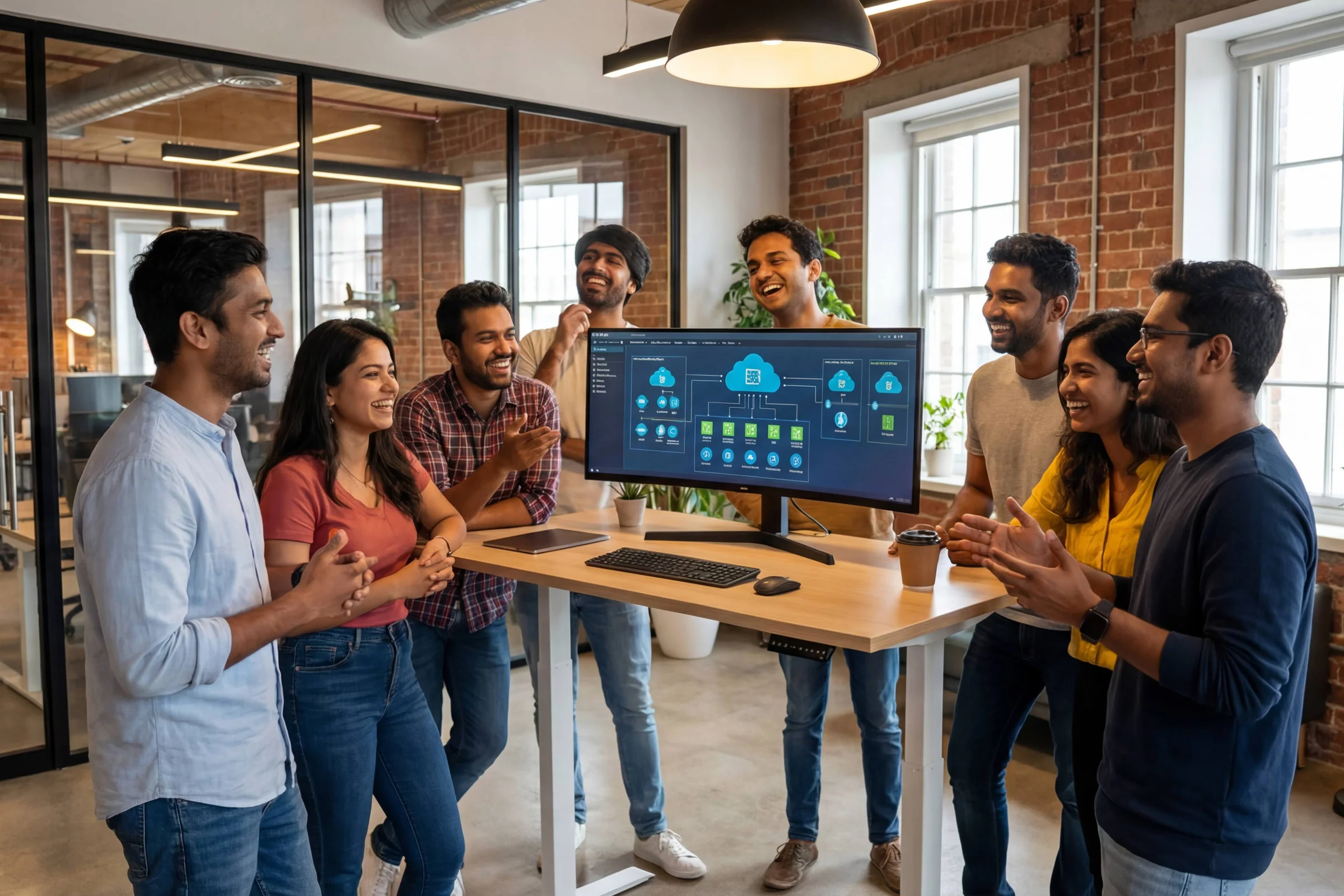 Members of the Serverstock team working together in the office